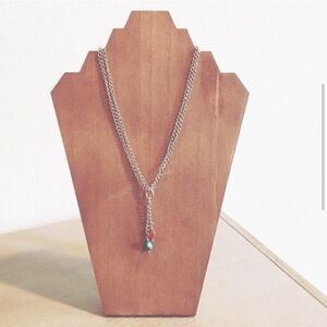 Metal double chain beaded drop necklace